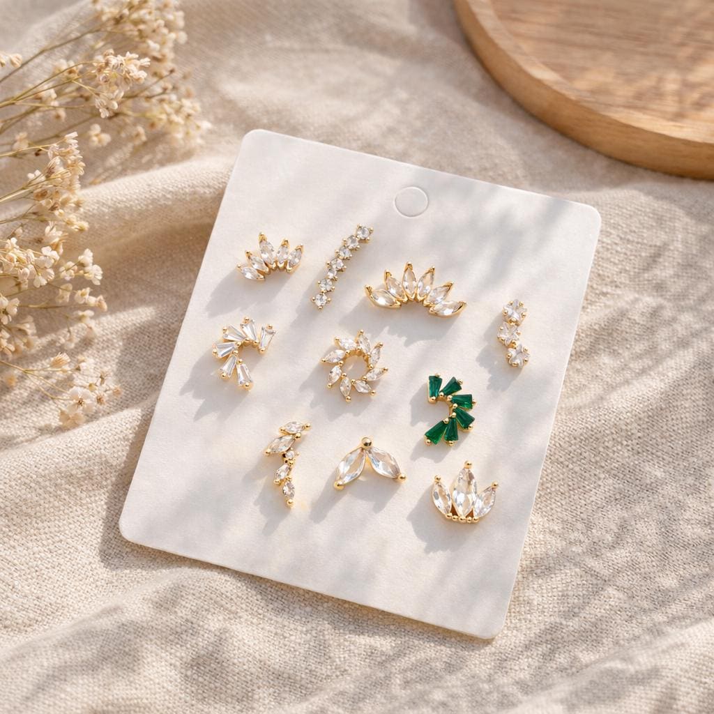 4pcs CZ Pave Dainty Earring, 18K Gold Plated Brass, Jewelry Making, Diy Material, Jewelry Supplies (GB-3369)